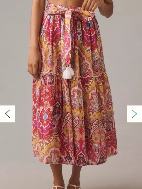 Millie Dresses & Skirts - Millie (Anthropologie) Francoise Midi Skirt Colorful Cotton Boho Tiered NWT XS